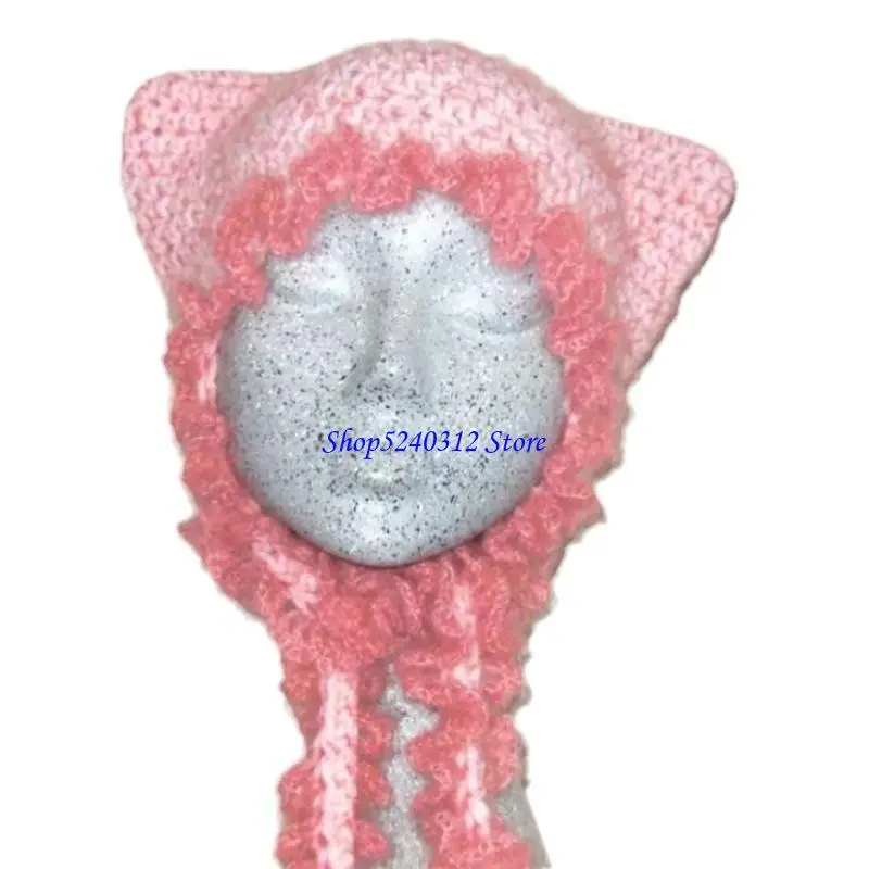 634C Fun Beanie Hat for Teens Autumn Winter Knitted Hat Halloween Party Photography Props Unique Horn Knitted Beanie