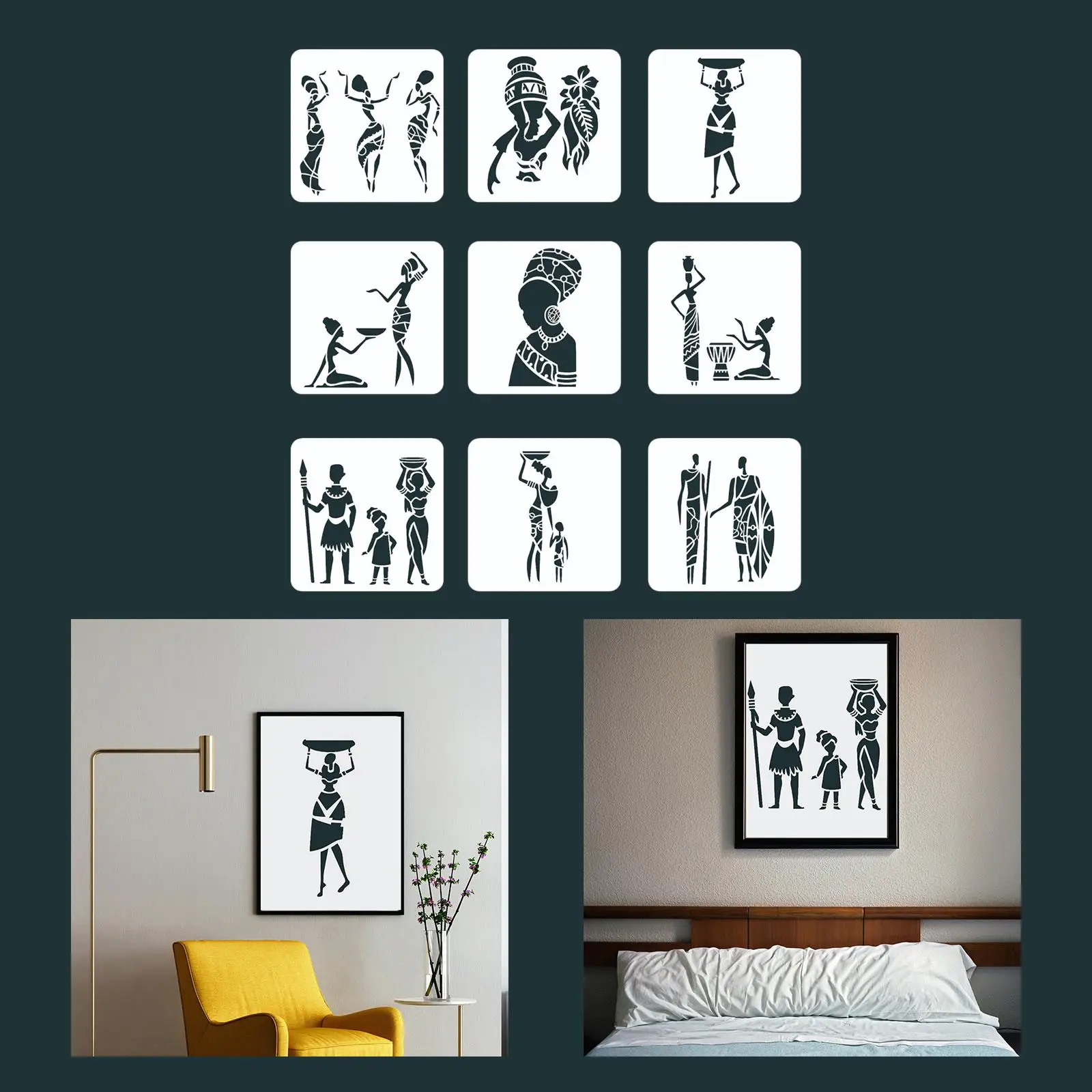 9x اللوحة الإستنسل النقش الجوف خارج قوالب نمط الإستنسل للرسم على النسيج بلاط الحائط الملابس الطابق مشاريع الفن