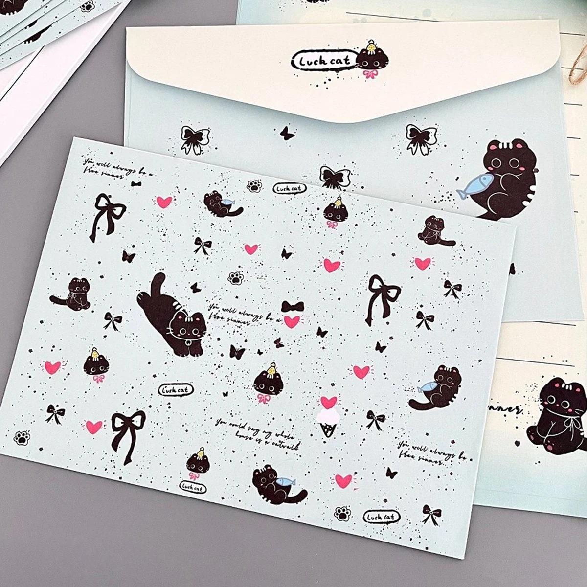 Splashing Ink Love Cat Envelope Letter Paper High Beauty Cute Letter Writing Handwritten Simple Letter Paper