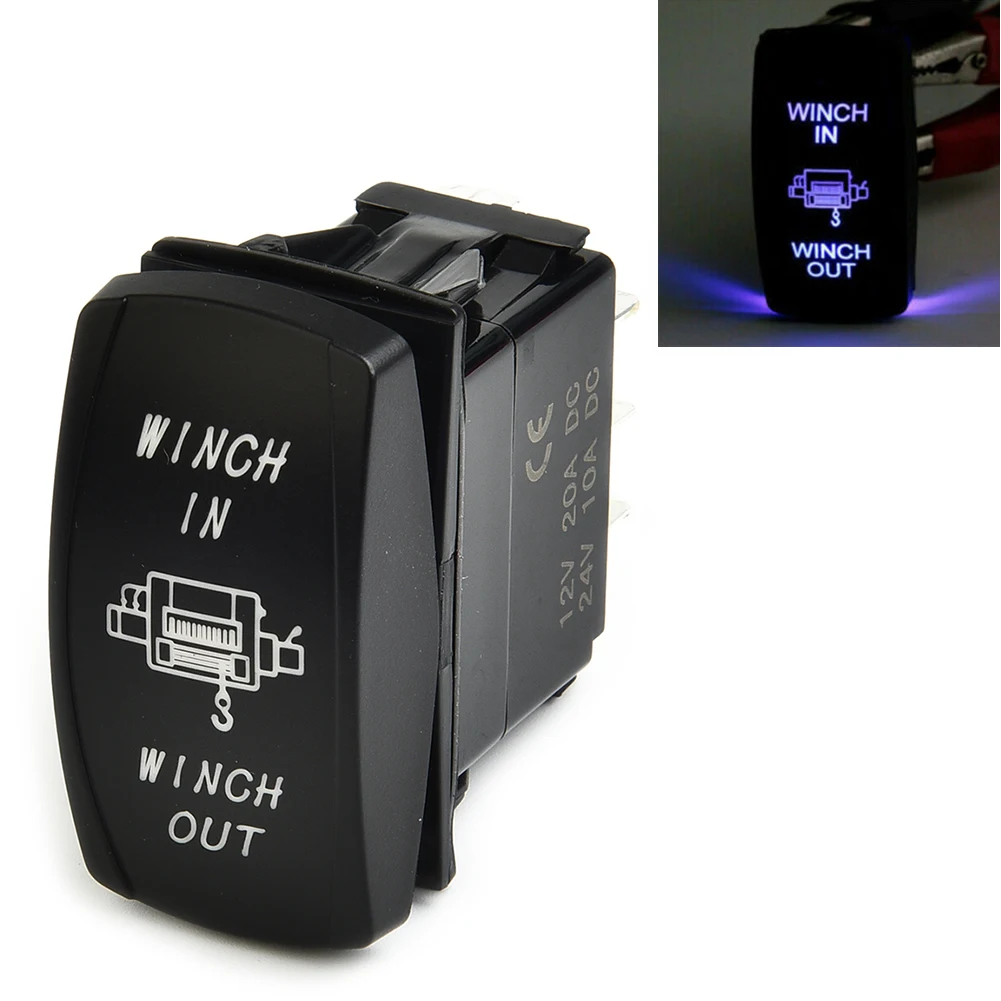 Winch IN OUT Switch Blue LED Rocker 7-Pin Winch Rocker Switch For Jeep For Polaris UTV Truck Boat Off-Road RV Yacht 12V 20A