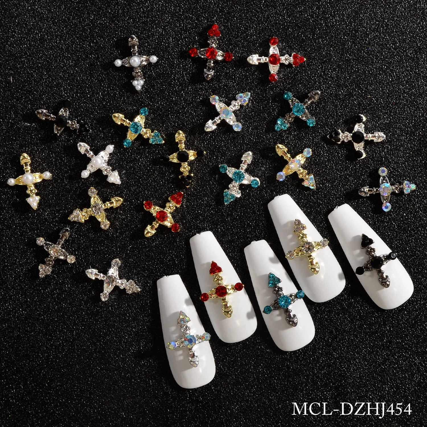 Fashionable Punk-style Nail Decoration with 20pcs Alloy Rhinestone Cross Nail Jewelry 3D Nail Accessories