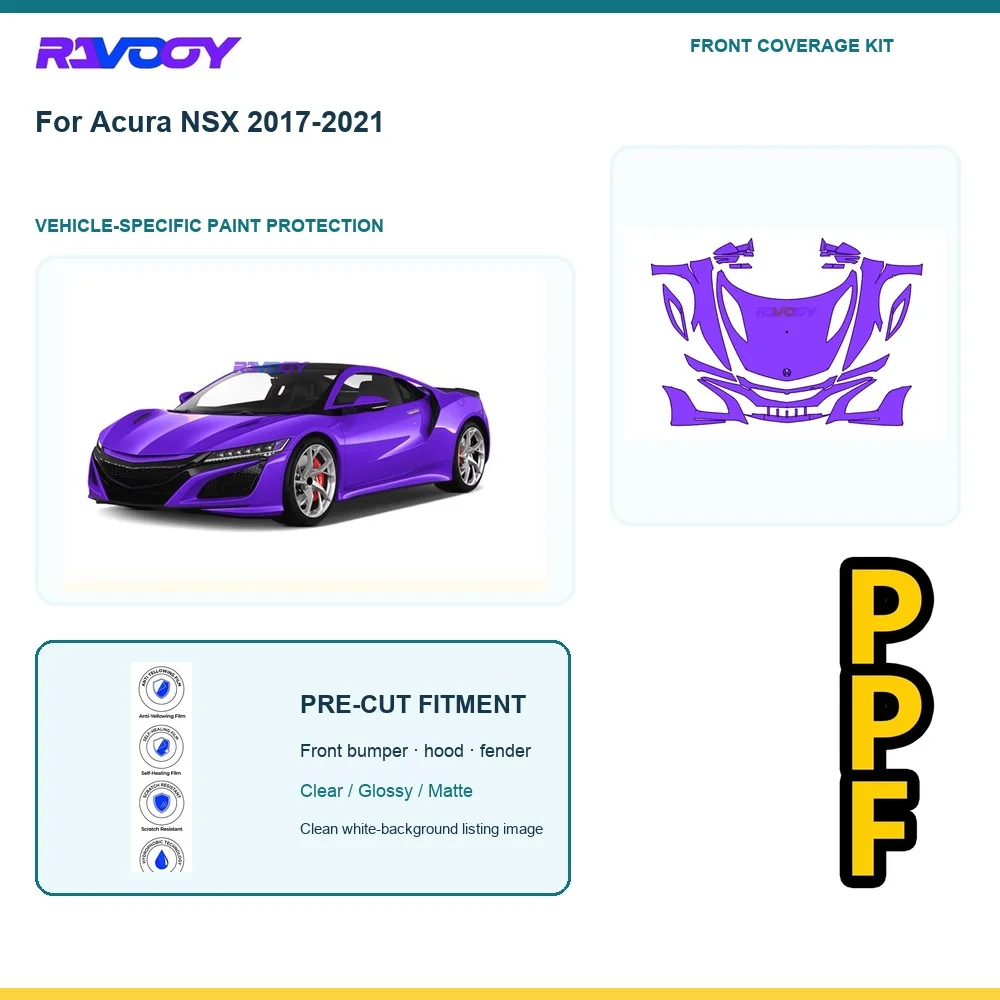 For Acura NSX 2017-2021 Front End Clear Bra PPF Kit Vehicle Fitment Clear Paint Protection Film Glossy Matte Black Self Healing