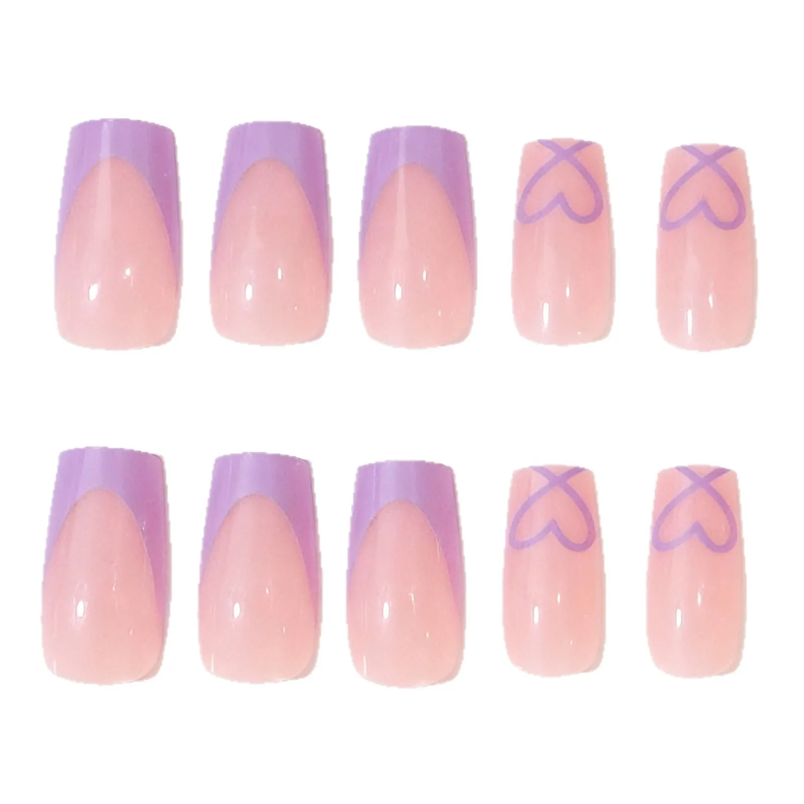 

2026 New Simple European and American Style Nail Art - Taro Purple French Heart-Shaped Medium Rectangular Nail Art