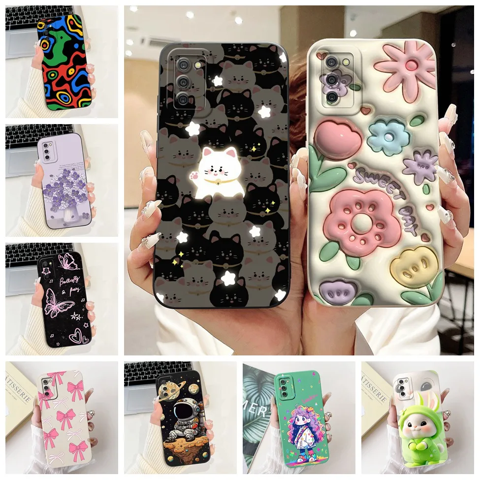 For Samsung A02S M02S F02S Back Cover For Samsung Galaxy A02S Case Silicone Fashion Cute Cat Luxury Flower Shockproof Phone Case