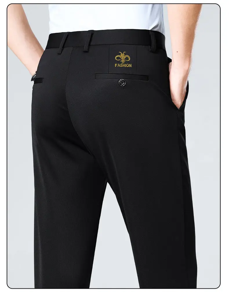 Frühling Sommer Herren Stretch-Hosen Smart Casual Anzughosen Knitterfreie Anzughosen mit Stickereimuster – Detail 22