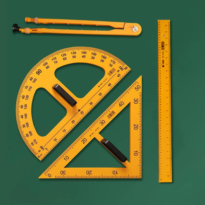 4-Piece Math Drawing Set,Including Compass,60cm Ruler,Isosceles Triangle Ruler,Protractor,For Teachers Educational Stationery