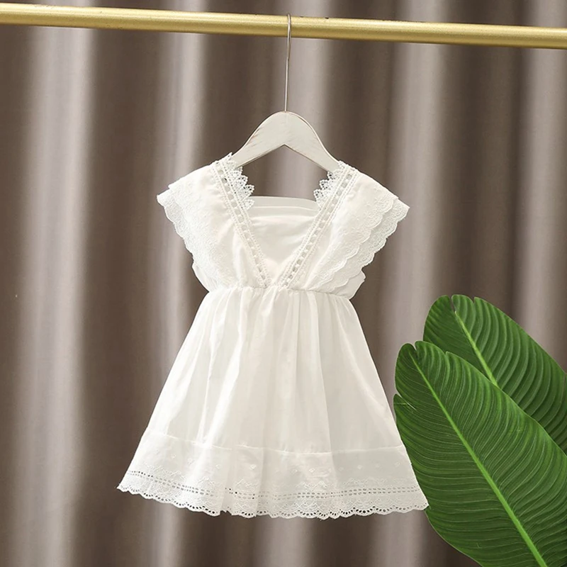 Summer Girls Fashion Dress Little Girls Party Thin Style White Princess Dresses kids Toddler Sleeveless Backless Clothing 2024