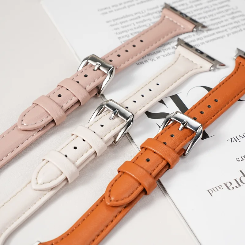 Slim Leather Strap For Apple Watch Band 11 46mm 42mm 41mm-40mm 44mm 45mm Bracelet loop apple watch 10 8 9 7 6 se 4 ultra2-3 49mm