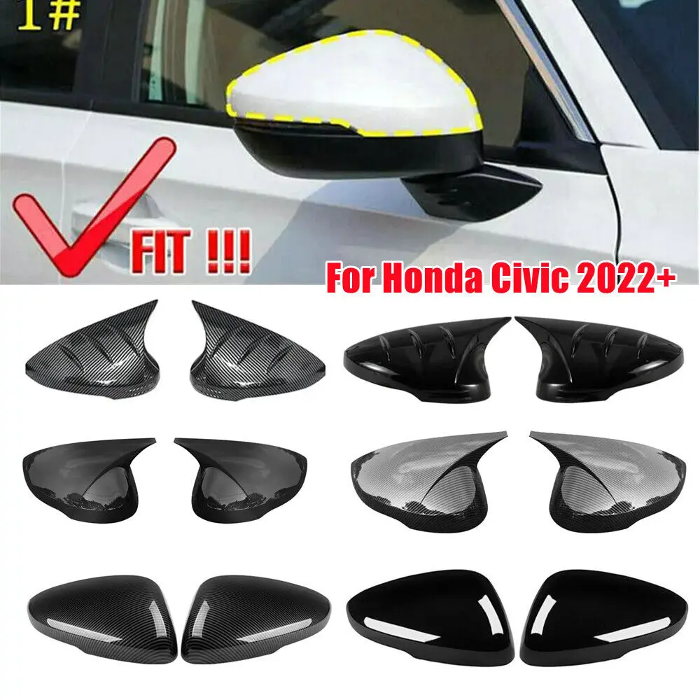 

For Honda Civic 2022+ Car Rearview Side Mirror Cover Wing Cap Exterior Door Housing Shell Trim ABS Carbon/Gloss Black