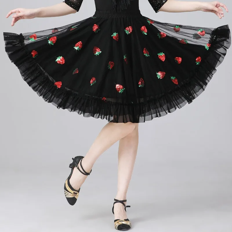 

customized Puffy midi skirt performance outfit sequin embroidery modern dance skirt women clothing latin practice dress