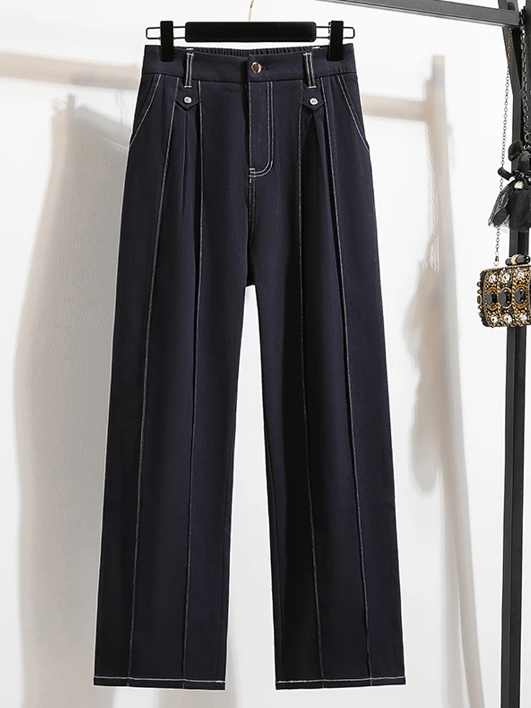 

Женские брюки с высокой талией и широкими штанинами, прямого кроя, свободные, повседневные, осенняя новинка, большие размеры, визуально стройнящие