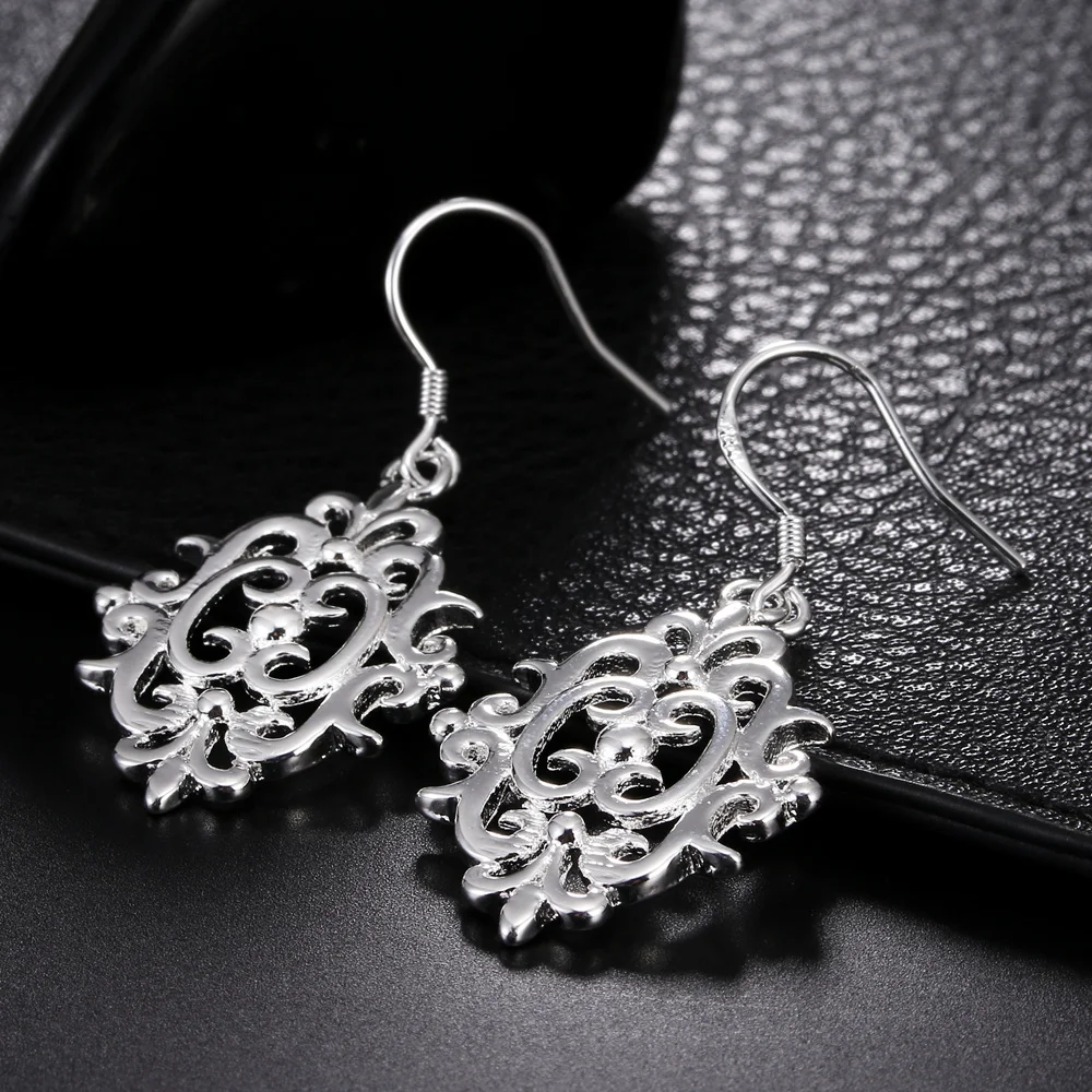 

925 Sterling Silver Street Fashion Window Grilles Earrings For Women Fine Jewelry Lady Christmas Gifts Wedding