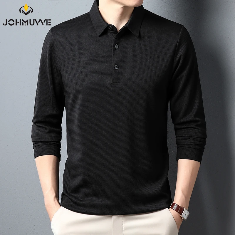 Men\'s Business Casual Polo Long Sleeve T-shirt Summer Comfortable Solid Cotton Top