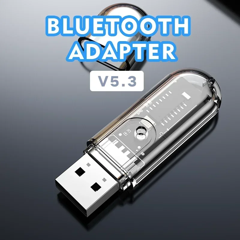 Blue Tooth USB Adapter Car Audio Adapter Blue Tooth 5.3 Plug Play Low Delay Wireless Transfer Dongle Receiver Speaker Keyboard