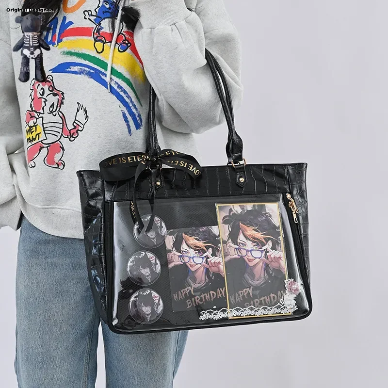 

Y2K Cute Bow Ita Bags Girl Transparent Messenger Bag Women Big Display Shoulder Crossbody Bag DIY Tote Lolita Handbag