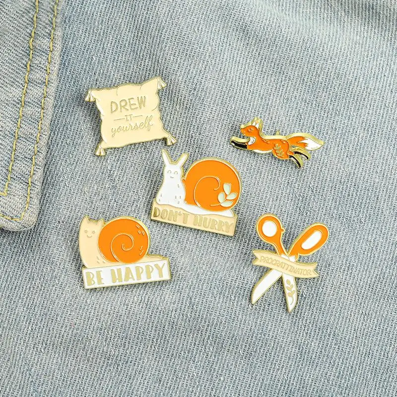 Don't Hurry Enamel Pins Custom Snails Fox Scissors Brooch Lapel Badge Bag Cartoon Jewelry Gift for Kids Friends