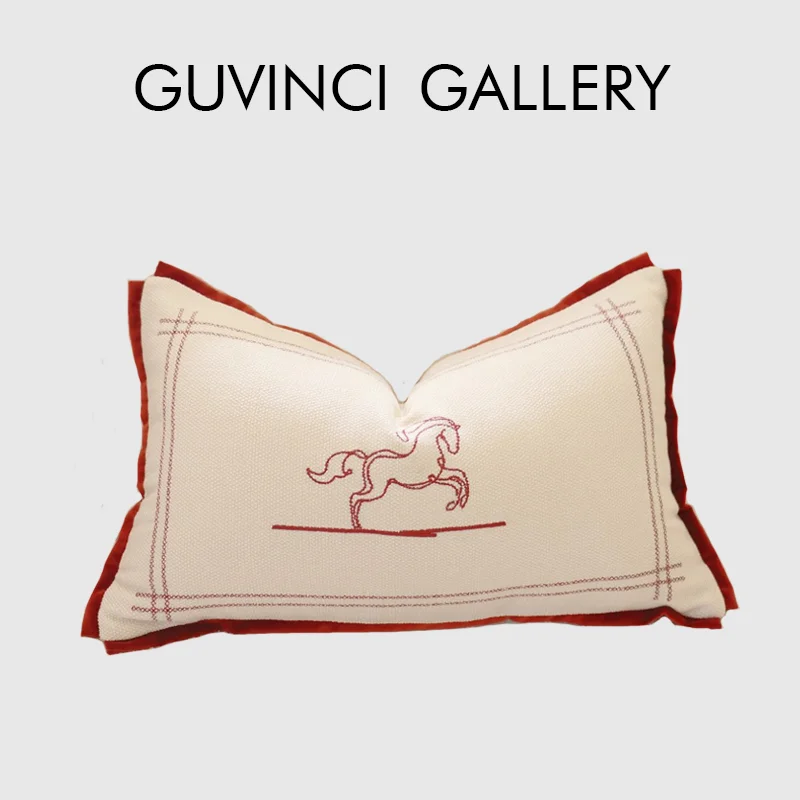 GUVINCI H Style Inspired Little Red Horse Embroidered Throw Pillow Cover Stunning Cushion Case For Christmas New Year Home Decor