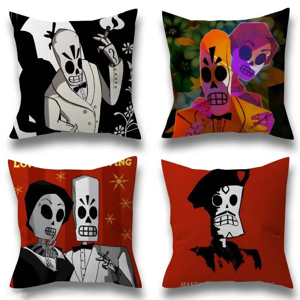 

Чехлы для подушек с мультяшным рисунком, декоративные, для дивана, с двусторонней печатью, из короткого плюша, милые, классические, по мотивам игры G-G-Grim Fandango