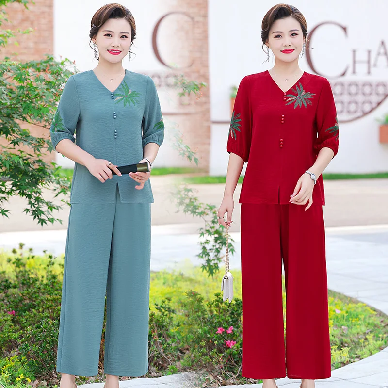 

Summer Fashion Suitt printing half sleeve Shirt High Waist Trousers Wide Leg Pants 2 Piece Set