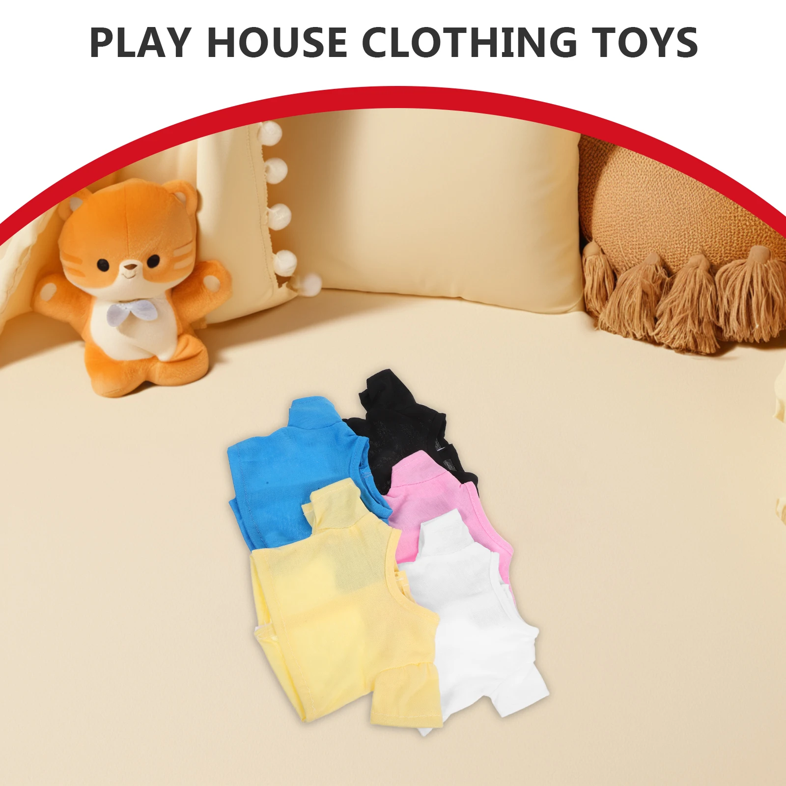 5 pçs animal de pelúcia urso camisetas cor sólida manga curta roupas acessórios confortáveis 18 Polegada roupas fantoche adorável