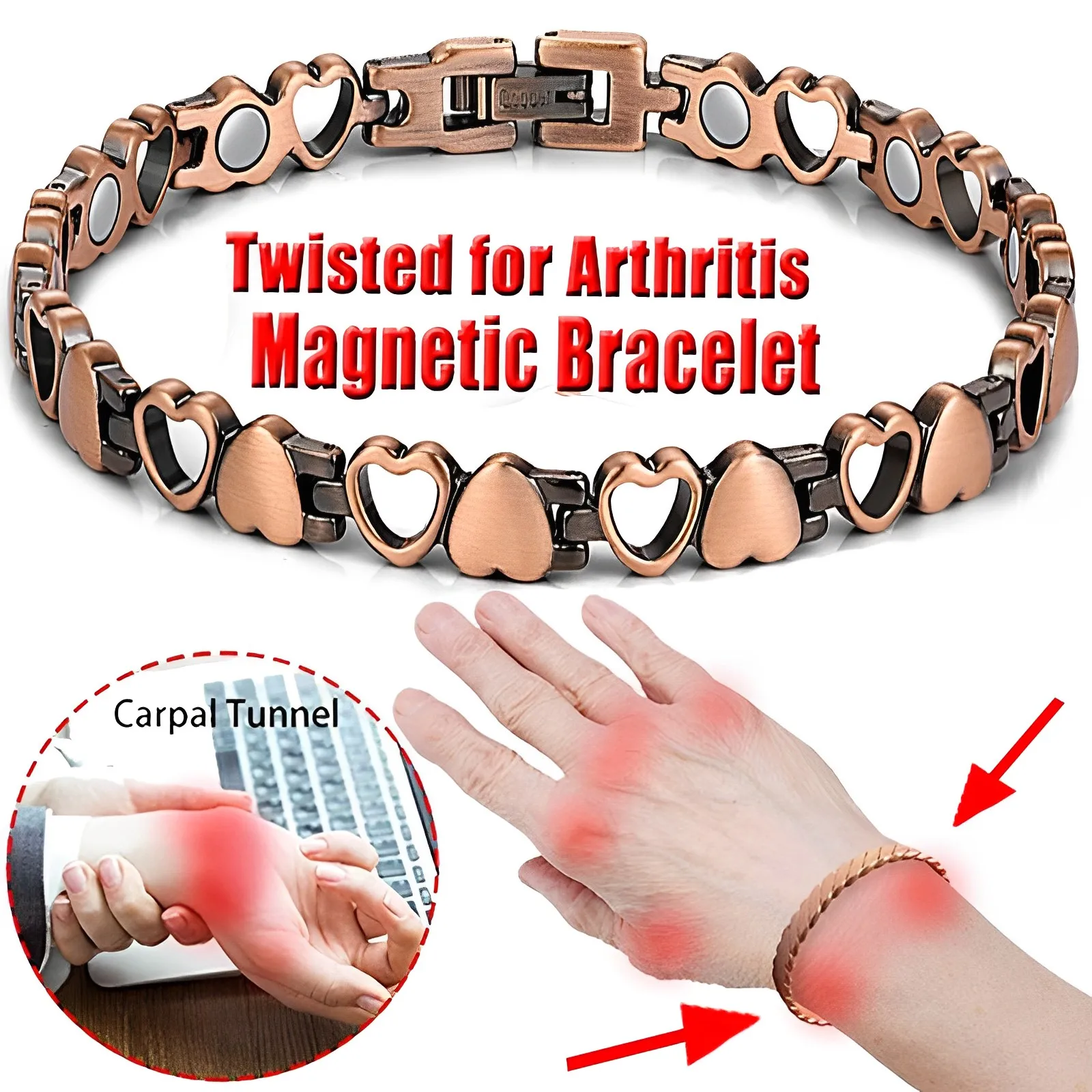 Hollow Heart Magnetic Therapy Arthritis Pain Relief Bracelets for Women Magnetic Steel Titanium Health Silver Color Bracelet