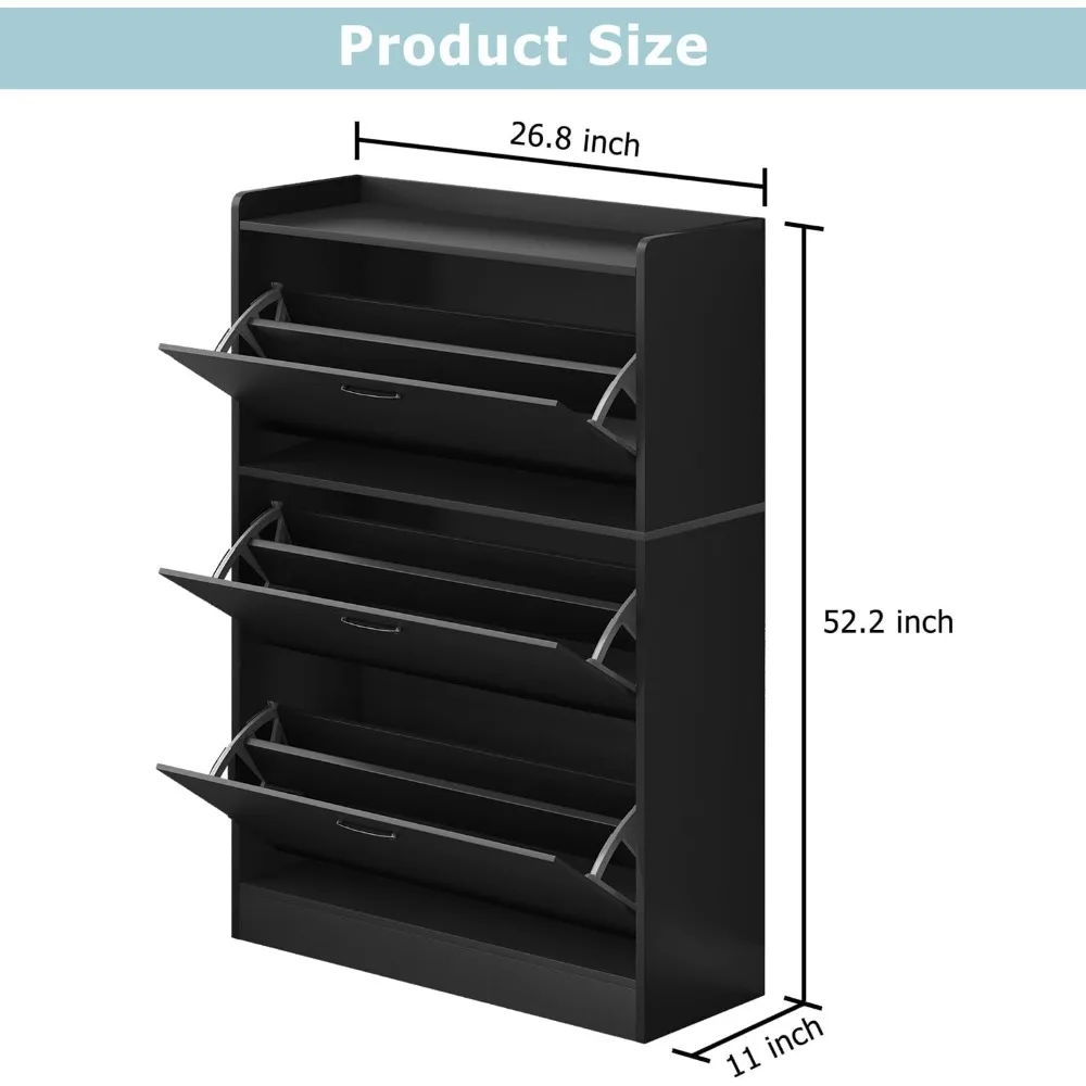 18 Pair Shoe Storage Cabinet with 3 Flip Drawers, Hidden Shoe Rack Organizer for Entryway, Tall Shoe Rack Shelf for Front Door