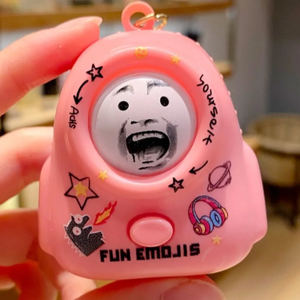 Kawaii Expression Change Key Chain ABS Backpack Shape 4 Facial Face Changing Pendant Trinket Funny Cartoon Emoticons Key Ring