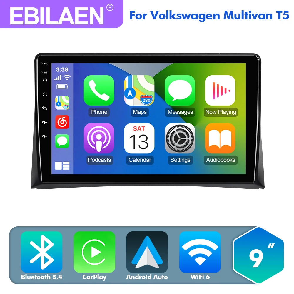 EBILAEN Android 13.0 Car Radio Multimedia Player For Volkswagen VW Multivan T5 2003 - 2015 GPS Navigation DSP Carplay BT