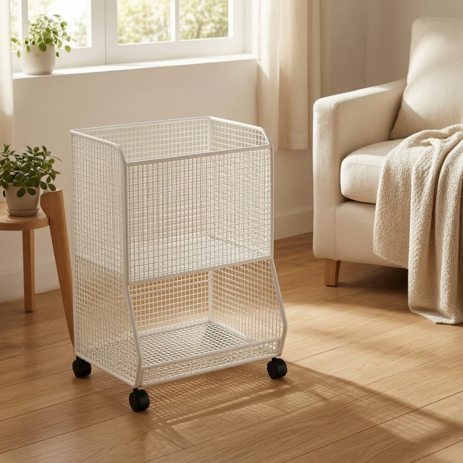 Rolling Laundry Basket Cart Compact Rolling Laundry Cart Rust-Resistant Heavy-Duty for Bathroom, Dorm Room