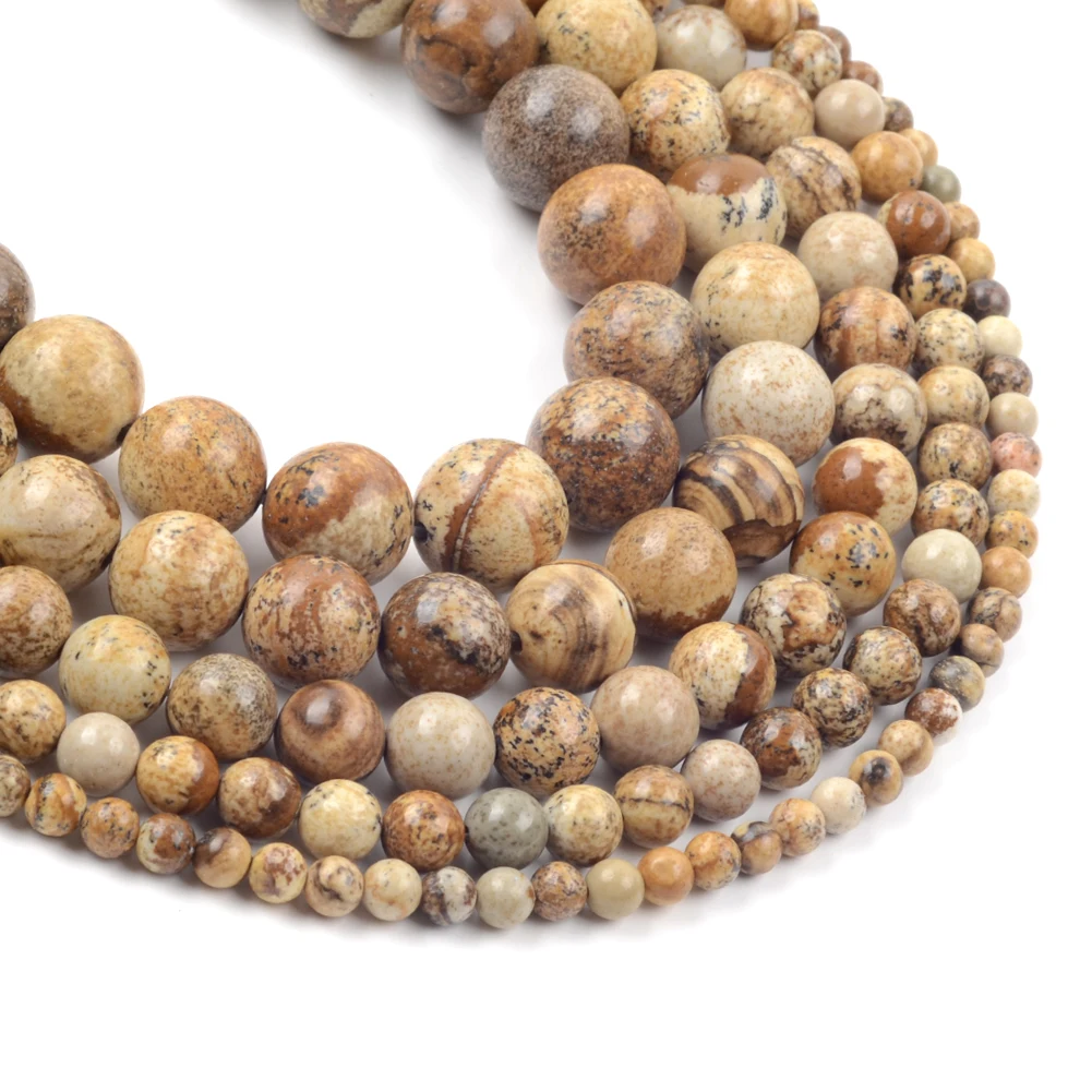 Natursteinperlen, 4–10 mm, Bild-Jaspis, rund, lose Distanzperlen für Schmuckherstellung, DIY-Armbänder, Ohrringe, Zubehör