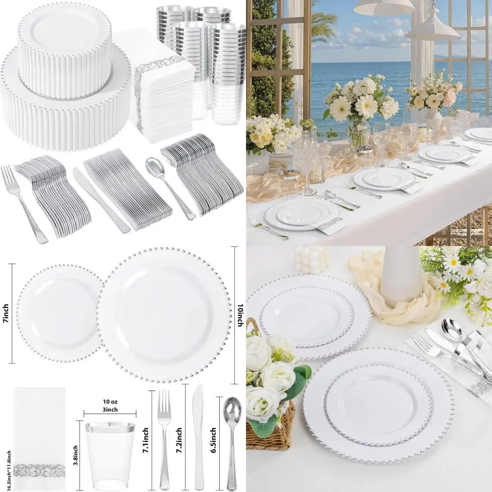 

Disposable Silver Plastic Dinnerware Set for 50, Including 50 Dinner and Dessert Plates for Parties