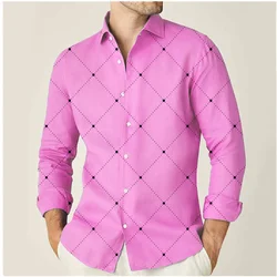 Fashion 2023 Men's Shirts 9 Colors Shirt Geometric Print Pink Outdoor Street Long Sleeve Streetwear Designer Casual S-6XL