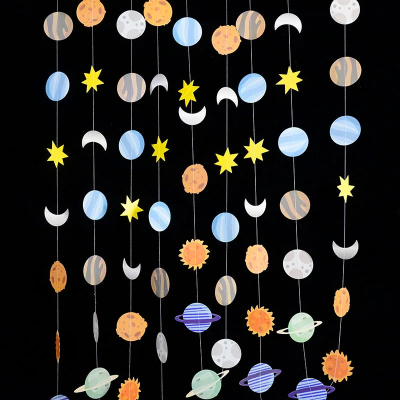 1PC Cartoon Astronaut Planet Paper Banner Birthday Space Theme Party Interior Decoration Scene Arrangement