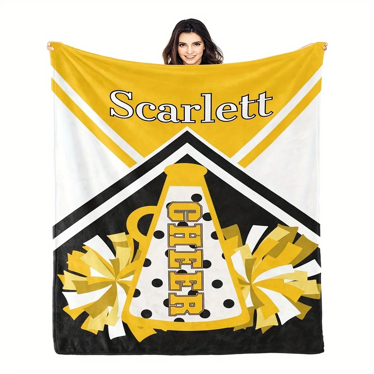 Customize Custom Cheerleading Horn Name Blanket - Soft, All-Season Flannel Throw for Couch, Bed, Travel & Office - Machine Washa