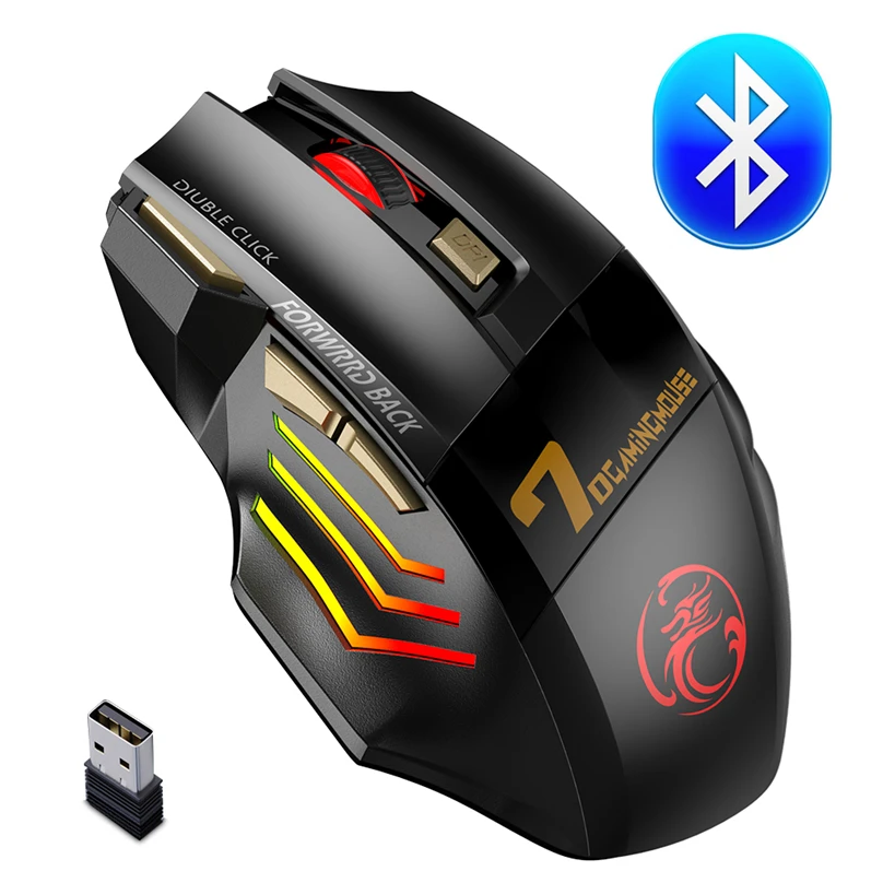 Wireless Bluetooth Gaming Mouse, Recarregável, Computador, Gamer, Ergonômico, Silencioso, USB, RGB, Ratos para PC