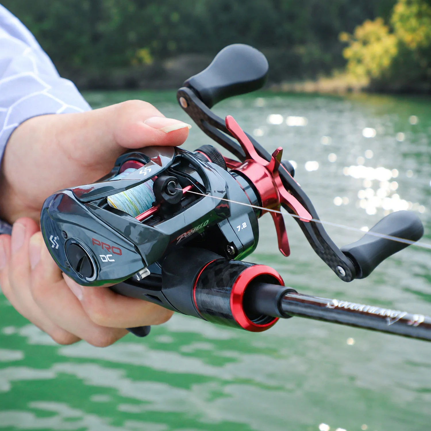 Sougayilang PRO DC Elektronische Baitcasting-Rolle Anti-Backlash 7.2:1 Übersetzungsverhältnis 7+1BB Carbon-Griff Salzwasser-Angelrolle – Detail 14