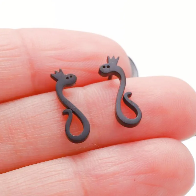 Kawaii Cartoon Black Earrings For Women Surgical Steel Cute Animal Butterfly Piercing Simple Stud Earrings Aretes De Mujer