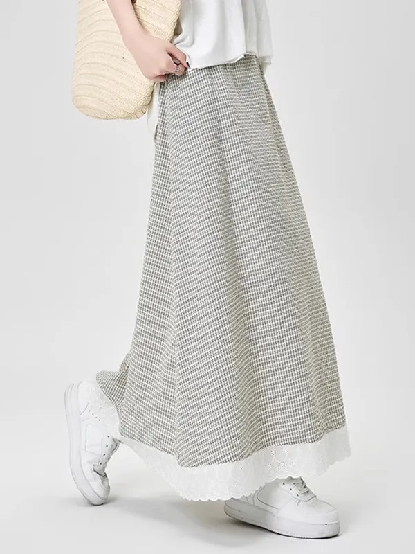 

Модная женская юбка А-силуэта с рюшами и клетчатым узором, с завышенной талией, летняя, длинная, повседневная, из полиэстера