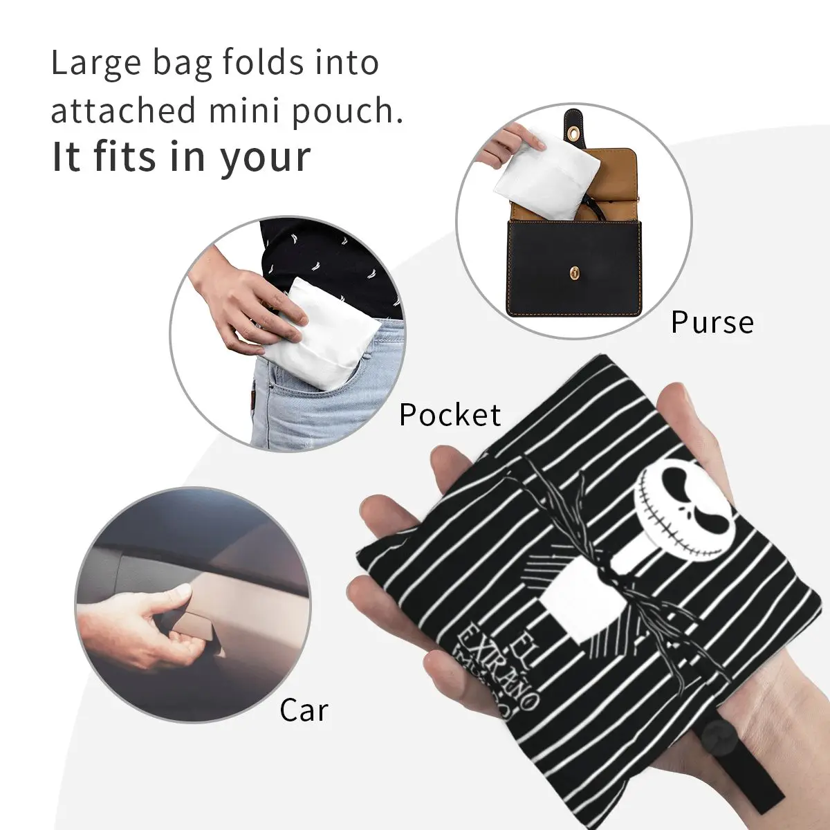 مخصص تيم بيرتون عيد الميلاد فيلم الرعب جاك Skellingtons البقالة حمل حقيبة تسوق الكتف المتسوق حقائب اليد سعة كبيرة