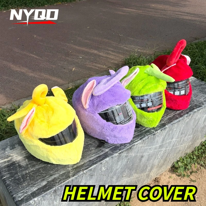 Cute Cartoon Plush Motorcycle Helmet Cover, Full Face Helmet Decor Sleeve For Motorbike Riding