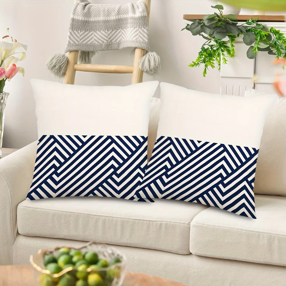 Geometric Navy Blue and White Print Throw Pillow - Perfect for Modern Home Decor - Soft, Stylish Cushion for Any Room