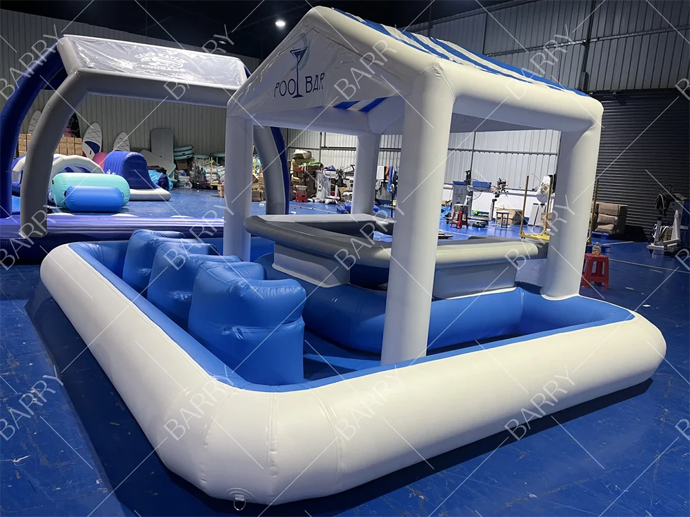 Commercial PVC Inflatable Pool Bar Adults Outdoor Yard Party Water Pool Inflatable Bar Tent Blow Up Pub Platform With Seats