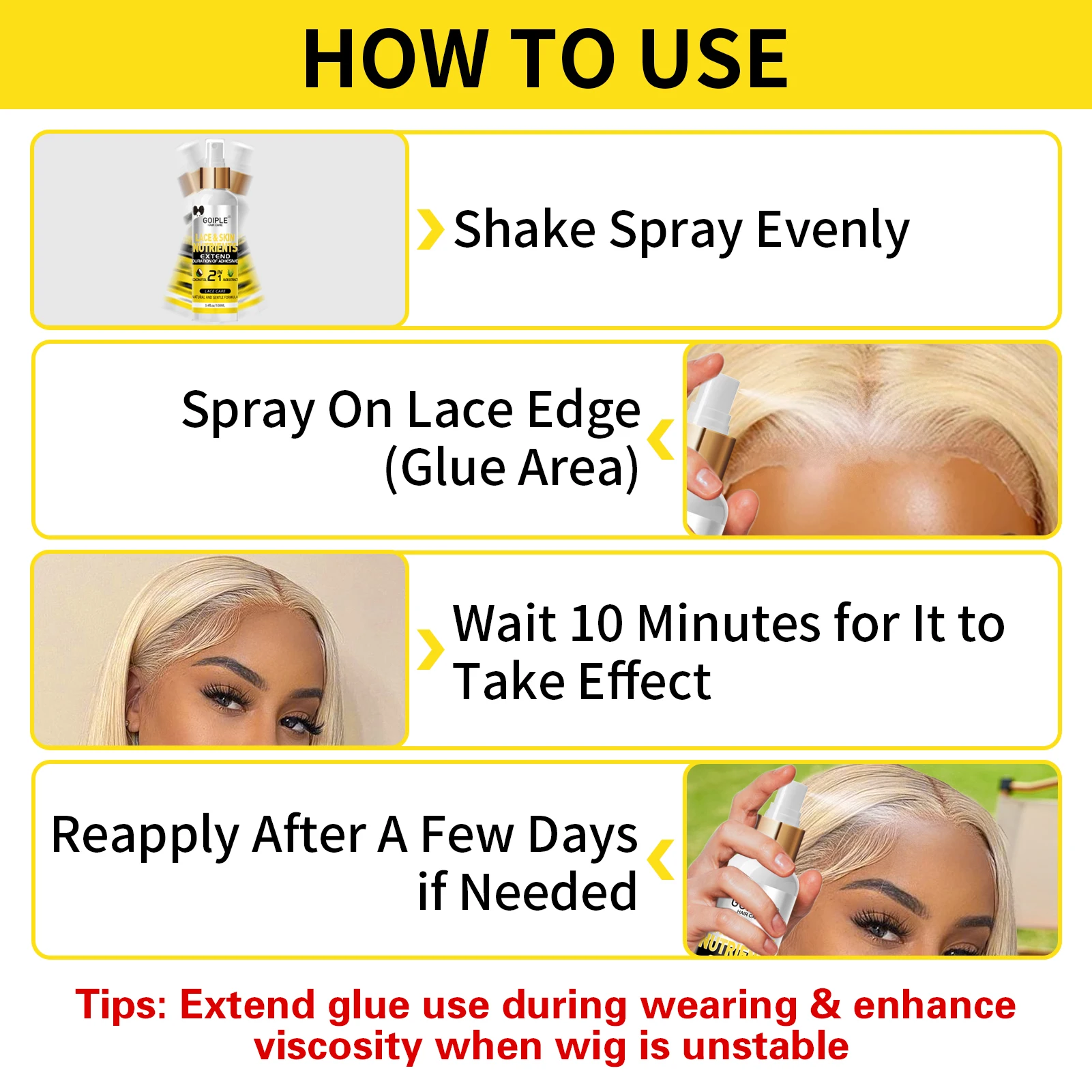 GOIPLE 3,4 жидких унции/100 мл питательные вещества для кружева и кожи с кокосовым маслом, удлиненная увлажняющая формула клея, продукт для ухода за кружевом