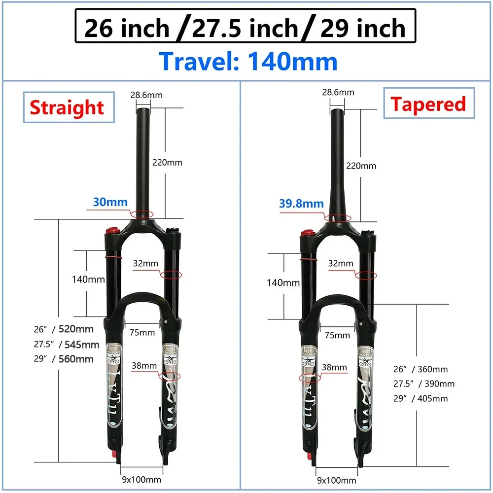 AttLvTu-Mountain Bike Air Suspension Fork, MTB 26, 27.5, 29 Inch, 140mm Travel, Rebound Adjust, Ultralight Bicycle Forks, QR 9mm