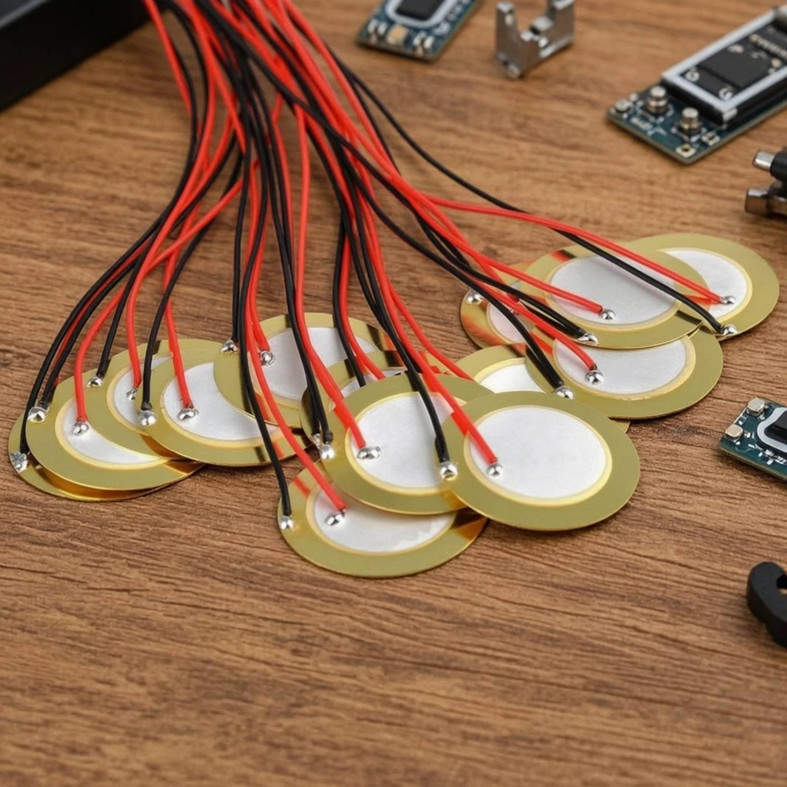 15 Pieces Piezo Pickup with Wire Pre-Wired Piezo Disc Transducer Piezoelectric Transducer 27mm Touch-Sensitive Pickup Thin