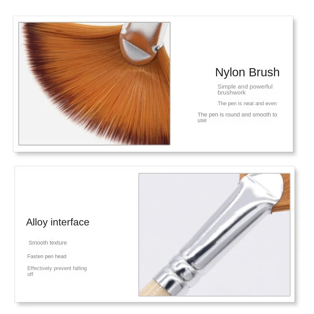 5pcs Acrylic Watercolor Paint Artist Fan Paint Brushes Nylon Hair Wooden Different Fan Shape Pens Brown Painting Tool