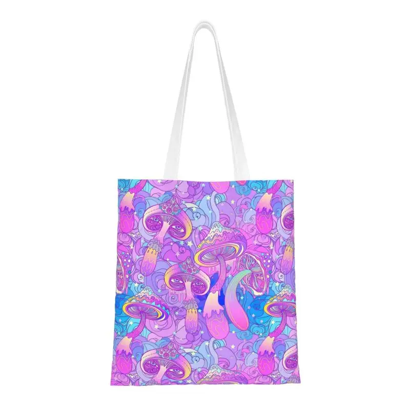 

Custom Psychedelic Magic Mushrooms Print Shopping Canvas Bags Women Portable Groceries Tote Shopper Bags