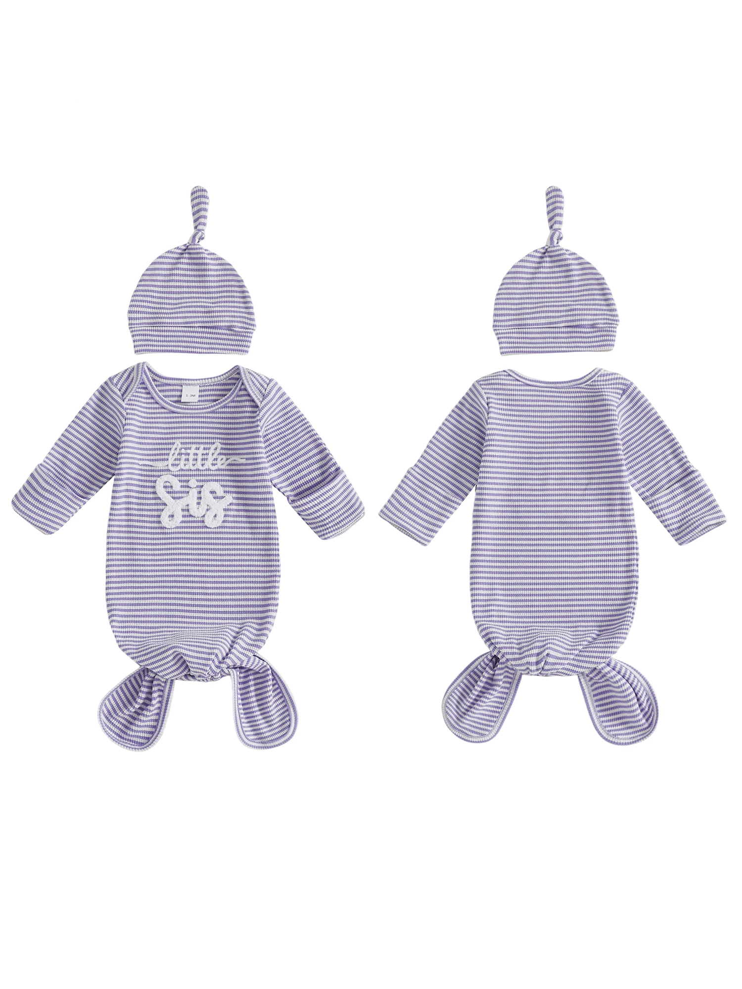 

Полосатое платье и шапочка для маленьких мальчиков с монограммой инициалами. Уютная пижама с длинными рукавами и круглым вырезом.