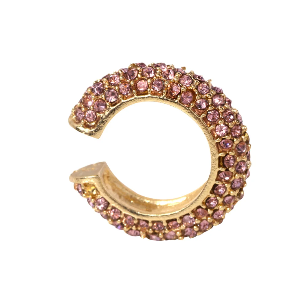 

Rhinestone Ear Clip C Shape Alloy Fashionable Earrings for Woman Pink Excellent Workmanship Attractive Photoshoot Accessory
