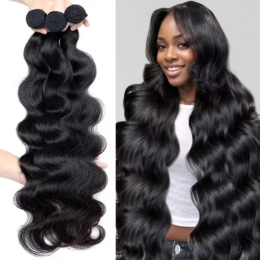 

40 Inch Body Wave Bundles Brazilian Hair Wavy Weave Natural Color Raw Unprocessed Human Hair Bundles Extensions For Women Deals